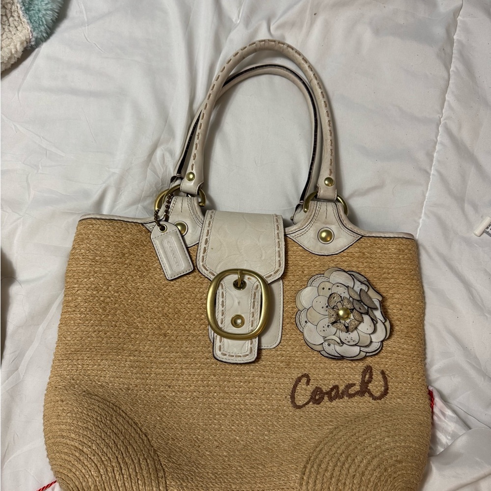 Coach Tan and Cream Tote Bag with Leather Accents